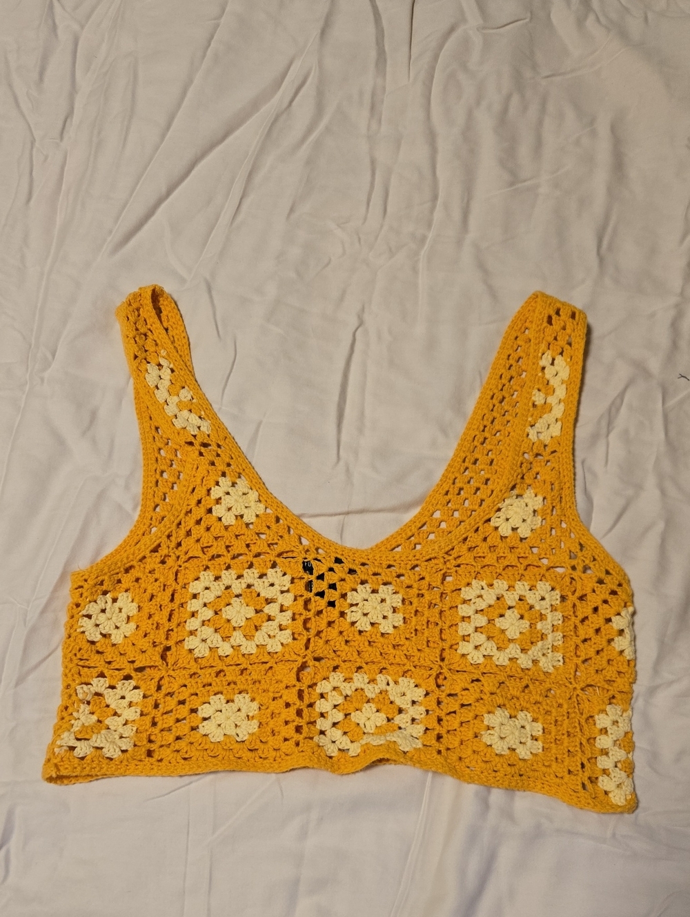 Forever 21 Yellow & Cream Crochet Knit Crop Top